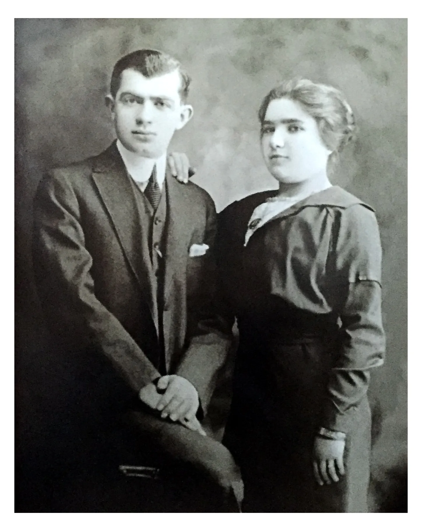 A scanned studio print of a young couple: Sophie Berezinski and her husband.